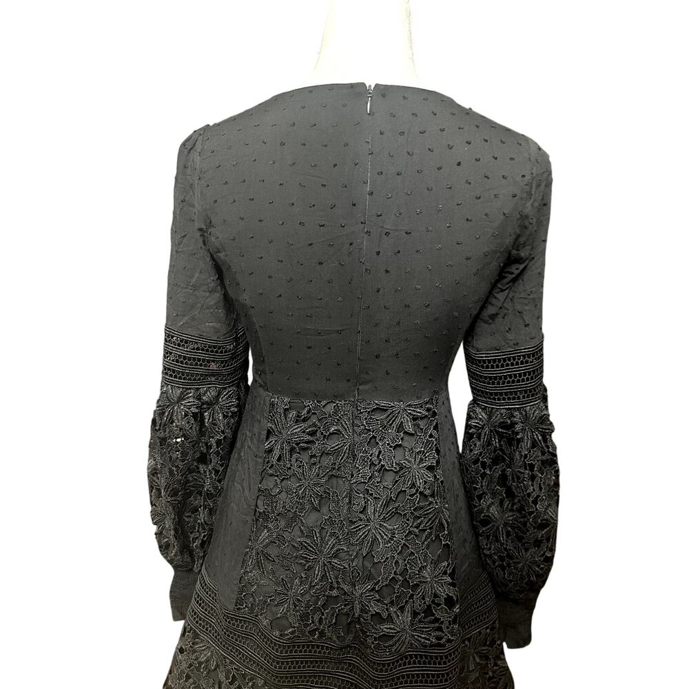 Bardot Mariah Babydoll Dress Long Sleeves Swiss Dot Lace Detailing Black XS NWOT - Picture 6 of 9